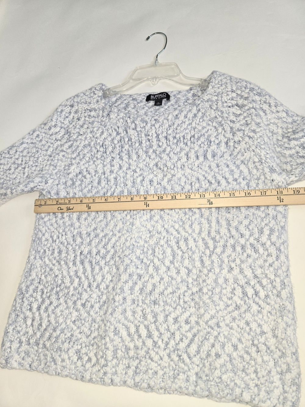 Buffalo David Bitton Cream and Powder Blue Marled Crew Eyelash Sweater Womens XL - Picture 4 of 10